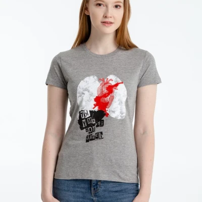 Футболка женская «Ты у меня вот здесь», серый меланж